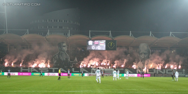 Sturm Graz - Rapid Wien
Oesterreichische Fussball Bundesliga, 14. Runde, SK Sturm Graz - SK Rapid Wien, Stadion Liebenau Graz, 03.11.2012. 

Foto zeigt Fans von Sturm mit einer Choreografie
Schlüsselwörter: pyrotechnik