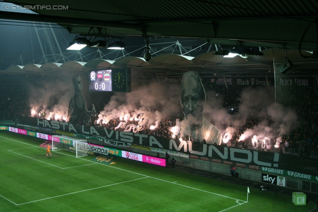 Sturm Graz - Rapid Wien
Oesterreichische Fussball Bundesliga, 14. Runde, SK Sturm Graz - SK Rapid Wien, Stadion Liebenau Graz, 03.11.2012. 

Foto zeigt Fans von Sturm mit einer Choreografie
Schlüsselwörter: pyrotechnik