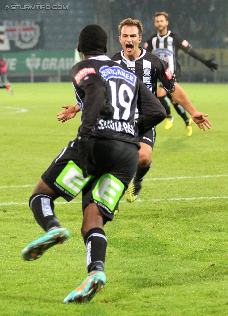 Sturm Graz - Rapid Wien
Oesterreichische Fussball Bundesliga, 14. Runde, SK Sturm Graz - SK Rapid Wien, Stadion Liebenau Graz, 03.11.2012. 

Foto zeigt Richard Sukuta-Pasu (Sturm)
Schlüsselwörter: torjubel