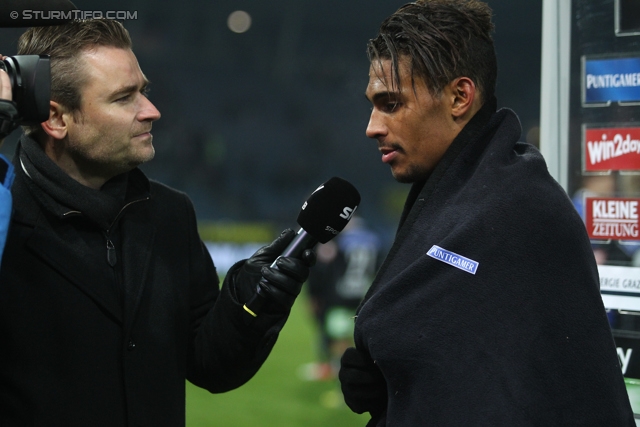 Sturm Graz - Ried
Oesterreichische Fussball Bundesliga, 16. Runde, SK Sturm Graz - SV Ried, Stadion Liebenau Graz, 17.11.2012. 

Foto zeigt Rubin Rafael Okotie (Sturm) beim Interview
