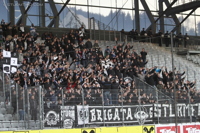 Innsbruck - Sturm Graz
Oesterreichische Fussball Bundesliga, 17. Runde,  FC Wacker Innsbruck - SK Sturm Graz, Tivoli Stadion Innsbruck, 24.11.2012. 

Foto zeigt Fans von Sturm
