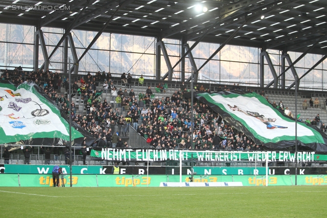 Innsbruck - Sturm Graz
Oesterreichische Fussball Bundesliga, 17. Runde,  FC Wacker Innsbruck - SK Sturm Graz, Tivoli Stadion Innsbruck, 24.11.2012. 

Foto zeigt Fans von Wacker Innsbruck mit einer Choreografie
