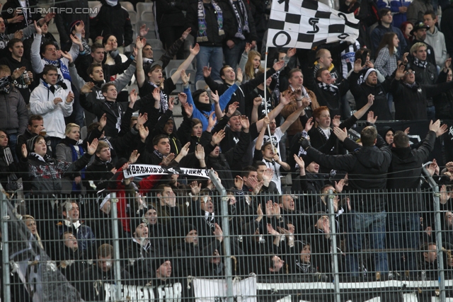 Innsbruck - Sturm Graz
Oesterreichische Fussball Bundesliga, 17. Runde,  FC Wacker Innsbruck - SK Sturm Graz, Tivoli Stadion Innsbruck, 24.11.2012. 

Foto zeigt Fans von Sturm
