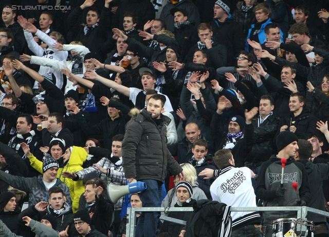 Wolfsberg - Sturm Graz
Oesterreichische Fussball Bundesliga, 13. Runde, Wolfsberg AC - SK Sturm Graz, Woerthereestadion Klagenfurt, 27.11.2012. 

Foto zeigt Fans von Sturm
