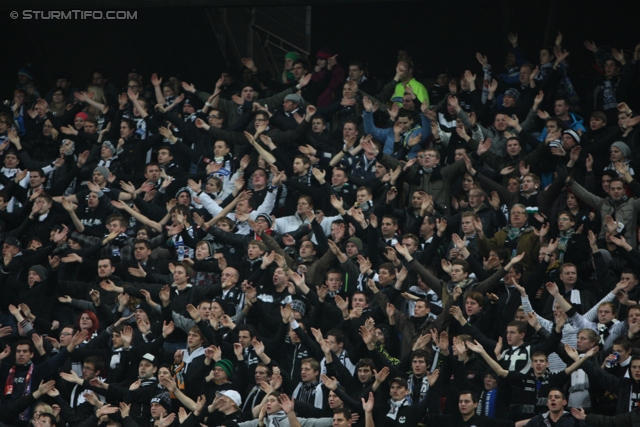 Wolfsberg - Sturm Graz
Oesterreichische Fussball Bundesliga, 13. Runde, Wolfsberg AC - SK Sturm Graz, Woerthereestadion Klagenfurt, 27.11.2012. 

Foto zeigt Fans von Sturm
