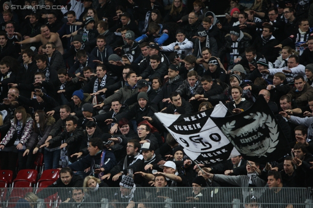 Wolfsberg - Sturm Graz
Oesterreichische Fussball Bundesliga, 13. Runde, Wolfsberg AC - SK Sturm Graz, Woerthereestadion Klagenfurt, 27.11.2012. 

Foto zeigt Fans von Sturm
