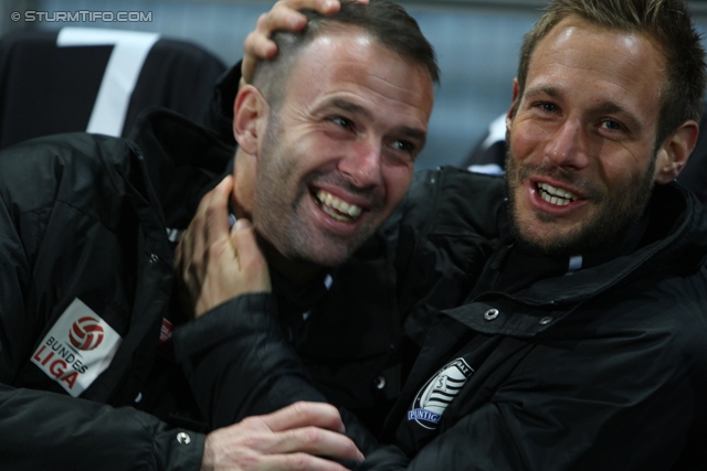 Sturm Graz - Wr. Neustadt
Oesterreichische Fussball Bundesliga, 18. Runde, SK Sturm Graz - SC Wiener Neustadt, Stadion Liebenau Graz, 01.12.2012. 

Foto zeigt Mario Haas (Sturm) und Martin Ehrenreich (Sturm)
Schlüsselwörter: freude