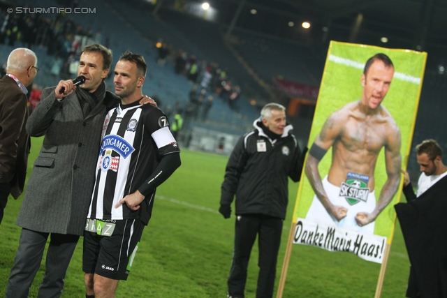 Sturm Graz - Wr. Neustadt
Oesterreichische Fussball Bundesliga, 18. Runde, SK Sturm Graz - SC Wiener Neustadt, Stadion Liebenau Graz, 01.12.2012. 

Foto zeigt Christian Jauk (Praesident Sturm) und Mario Haas (Sturm)
