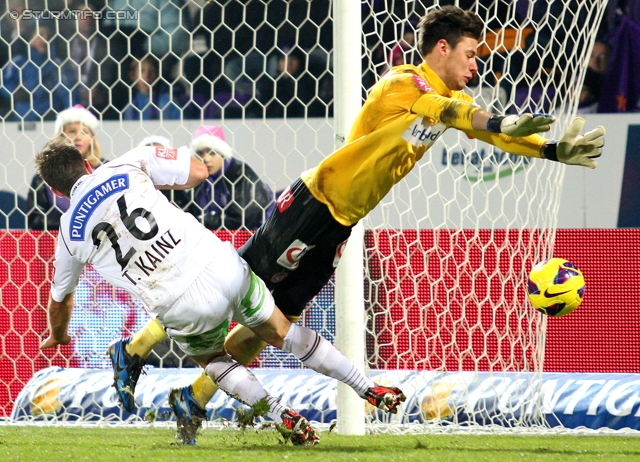 Austria Wien - Sturm Graz
Oesterreichische Fussball Bundesliga, 20. Runde, FK Austria Wien - SK Sturm Graz, Franz-Horr-Stadion Wien, 16.12.2012. 

Foto zeigt Tobias Kainz (Sturm) und Heinz Lindner (Austria)
