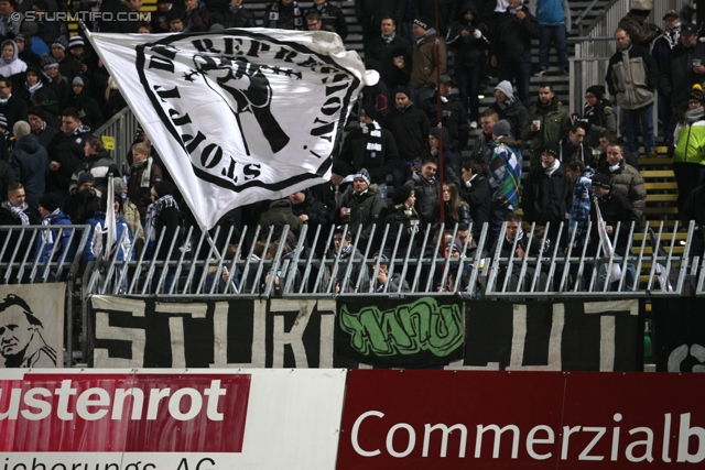 Mattersburg - Sturm Graz
Oesterreichische Fussball Bundesliga, 21. Runde,SV Mattersburg - SK Sturm Graz, Pappelstadion Mattersburg, 16.02.2013. 

Foto zeigt Fans von Sturm
