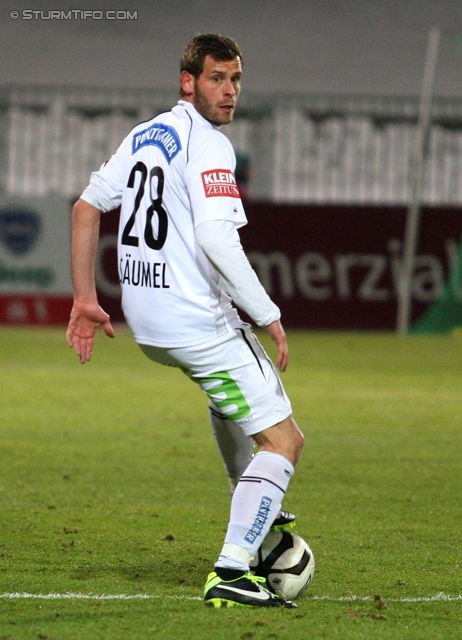 Mattersburg - Sturm Graz
Oesterreichische Fussball Bundesliga, 21. Runde,SV Mattersburg - SK Sturm Graz, Pappelstadion Mattersburg, 16.02.2013. 

Foto zeigt Juergen Saeumel (Sturm)
