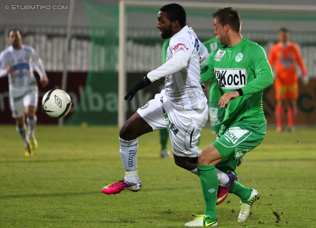 Mattersburg - Sturm Graz
Oesterreichische Fussball Bundesliga, 21. Runde,SV Mattersburg - SK Sturm Graz, Pappelstadion Mattersburg, 16.02.2013. 

Foto zeigt Richard Sukuta-Pasu (Sturm)
