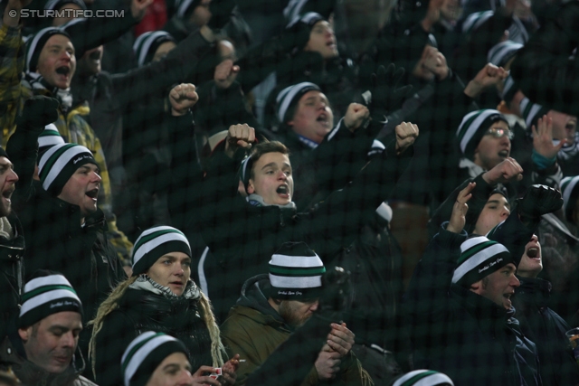 Rapid Wien - Sturm Graz
Oesterreichische Fussball Bundesliga, 23. Runde, SK Rapid Wien - SK Sturm Graz, Gerhard Hanappi Stadion Wien, 23.02.2013. 

Foto zeigt Fans von Sturm
