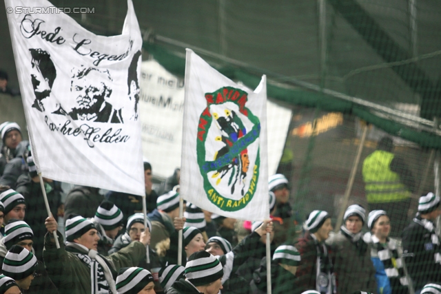 Rapid Wien - Sturm Graz
Oesterreichische Fussball Bundesliga, 23. Runde, SK Rapid Wien - SK Sturm Graz, Gerhard Hanappi Stadion Wien, 23.02.2013. 

Foto zeigt Fans von Sturm
