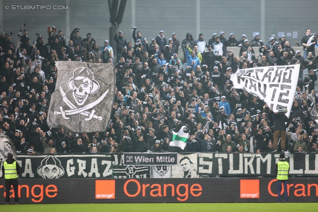 Rapid Wien - Sturm Graz
Oesterreichische Fussball Bundesliga, 23. Runde, SK Rapid Wien - SK Sturm Graz, Gerhard Hanappi Stadion Wien, 23.02.2013. 

Foto zeigt Fans von Sturm
