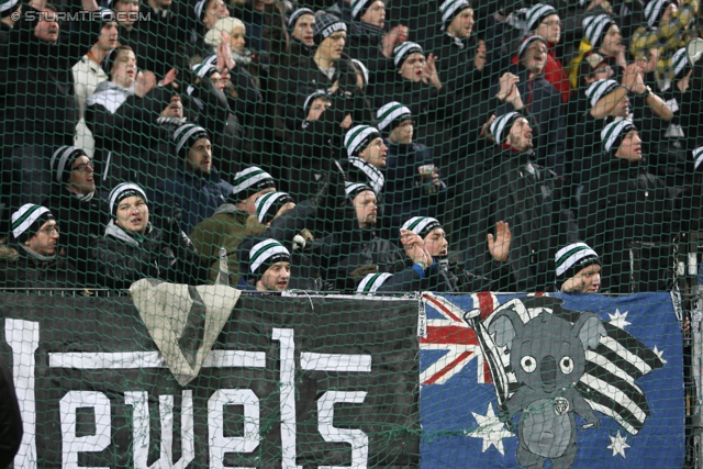 Rapid Wien - Sturm Graz
Oesterreichische Fussball Bundesliga, 23. Runde, SK Rapid Wien - SK Sturm Graz, Gerhard Hanappi Stadion Wien, 23.02.2013. 

Foto zeigt Fans von Sturm
