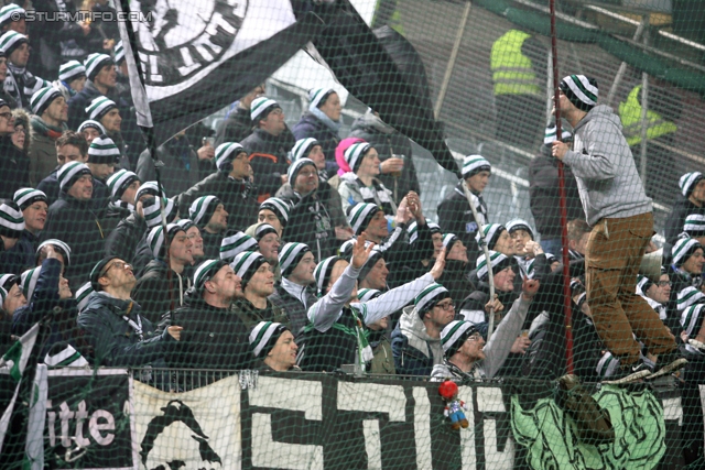 Rapid Wien - Sturm Graz
Oesterreichische Fussball Bundesliga, 23. Runde, SK Rapid Wien - SK Sturm Graz, Gerhard Hanappi Stadion Wien, 23.02.2013. 

Foto zeigt Fans von Sturm
