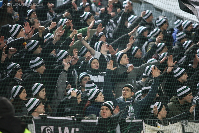 Rapid Wien - Sturm Graz
Oesterreichische Fussball Bundesliga, 23. Runde, SK Rapid Wien - SK Sturm Graz, Gerhard Hanappi Stadion Wien, 23.02.2013. 

Foto zeigt Fans von Sturm
