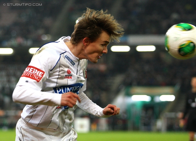 Rapid Wien - Sturm Graz
Oesterreichische Fussball Bundesliga, 23. Runde, SK Rapid Wien - SK Sturm Graz, Gerhard Hanappi Stadion Wien, 23.02.2013. 

Foto zeigt Andreas Hoelzl (Sturm)
Schlüsselwörter: kopfball