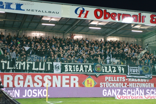 Ried - Sturm Graz
Oesterreichische Fussball Bundesliga, 25. Runde, SV Ried- SK Sturm Graz, Arena Ried, 09.03.2013. 

Foto zeigt Fans von Sturm
