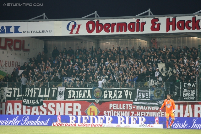 Ried - Sturm Graz
Oesterreichische Fussball Bundesliga, 25. Runde, SV Ried- SK Sturm Graz, Arena Ried, 09.03.2013. 

Foto zeigt Fans von Sturm
