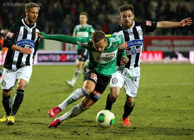 Ried - Sturm Graz
Oesterreichische Fussball Bundesliga, 25. Runde, SV Ried- SK Sturm Graz, Arena Ried, 09.03.2013. 

Foto zeigt Martin Ehrenreich (Sturm) und David Schloffer (Sturm)
Schlüsselwörter: foul