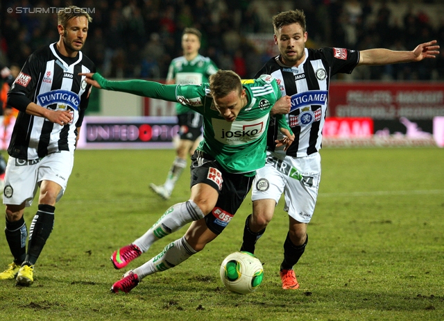 Ried - Sturm Graz
Oesterreichische Fussball Bundesliga, 25. Runde, SV Ried- SK Sturm Graz, Arena Ried, 09.03.2013. 

Foto zeigt Martin Ehrenreich (Sturm) und David Schloffer (Sturm)
Schlüsselwörter: foul