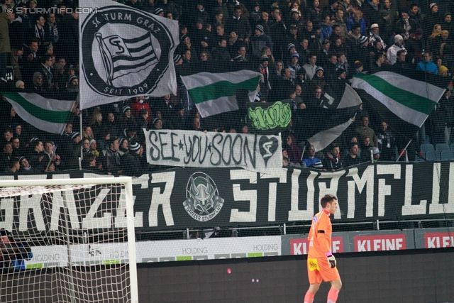 Sturm Graz - Innsbruck
Oesterreichische Fussball Bundesliga, 26. Runde, SK Sturm Graz - FC Wacker Innsbruck, Stadion Liebenau Graz, 16.03.2013. 

Foto zeigt Fans mit einem Spruchband
