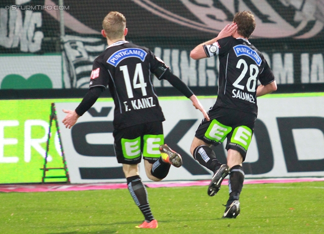 Sturm Graz - Innsbruck
Oesterreichische Fussball Bundesliga, 26. Runde, SK Sturm Graz - FC Wacker Innsbruck, Stadion Liebenau Graz, 16.03.2013. 

Foto zeigt Florian Kainz (Sturm) und Juergen Saeumel (Sturm)
Schlüsselwörter: torjubel