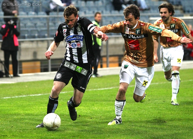 Sturm Graz - Innsbruck
Oesterreichische Fussball Bundesliga, 26. Runde, SK Sturm Graz - FC Wacker Innsbruck, Stadion Liebenau Graz, 16.03.2013. 

Foto zeigt Juergen Saeumel (Sturm) und Alexander Hauser (Innsbruck)
