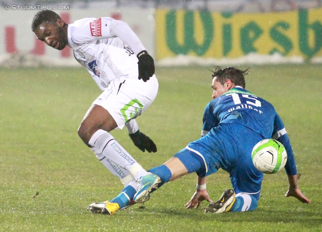 Wr. Neustadt - Sturm Graz
Oesterreichische Fussball Bundesliga, 27. Runde, SC Wiener Neustadt - SK Sturm Graz, Stadion Wiener Neustadt, 30.03.2013. 

Foto zeigt Richard Sukuta-Pasu (Sturm) und Manuel Wallner (Wr. Neustadt)
