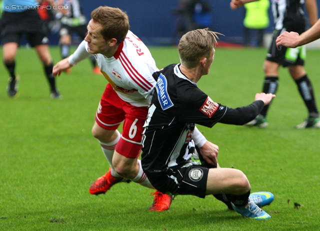 Salzburg - Sturm Graz
Oesterreichische Fussball Bundesliga, 28. Runde, FC RB Salzburg - SK Sturm Graz, Stadion Wals-Siezenheim, 07.04.2013. 

Foto zeigt Christian Schwegler (Salzburg) und Florian Kainz (Sturm)
Schlüsselwörter: foul