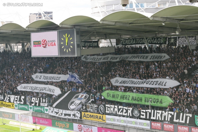 Sturm Graz - Austria Wien
Oesterreichische Fussball Bundesliga, 29. Runde, SK Sturm Graz - FK Austria Wien, Stadion Liebenau Graz, 14.04.2013. 

Foto zeigt Fans von Sturm mit einer Choreografie
