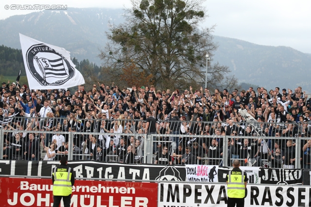 Wolfsberg - Sturm Graz
Oesterreichische Fussball Bundesliga, 31. Runde, Wolfsberger AC - SK Sturm Graz, Lavanttal Arena Wolfsberg, 27.04.2013. 

Foto zeigt Fans von Sturm
