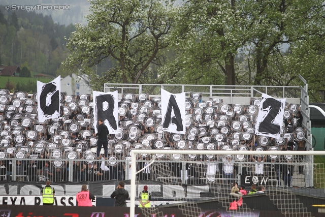 Wolfsberg - Sturm Graz
Oesterreichische Fussball Bundesliga, 31. Runde, Wolfsberger AC - SK Sturm Graz, Lavanttal Arena Wolfsberg, 27.04.2013. 

Foto zeigt Fans von Sturm mit einer Choreografie
