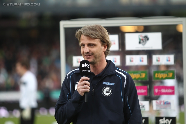 Wolfsberg - Sturm Graz
Oesterreichische Fussball Bundesliga, 31. Runde, Wolfsberger AC - SK Sturm Graz, Lavanttal Arena Wolfsberg, 27.04.2013. 

Foto zeigt Markus Schopp (Cheftrainer Sturm) beim Interview
