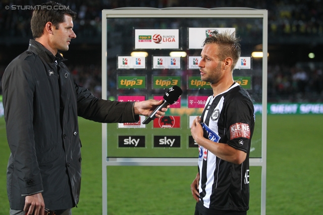 Wolfsberg - Sturm Graz
Oesterreichische Fussball Bundesliga, 31. Runde, Wolfsberger AC - SK Sturm Graz, Lavanttal Arena Wolfsberg, 27.04.2013. 

Foto zeigt Martin Ehrenreich (Sturm) beim Interview
