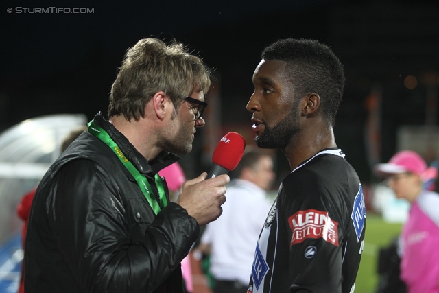 Wolfsberg - Sturm Graz
Oesterreichische Fussball Bundesliga, 31. Runde, Wolfsberger AC - SK Sturm Graz, Lavanttal Arena Wolfsberg, 27.04.2013. 

Foto zeigt Richard Sukuta-Pasu (Sturm) beim Interview
