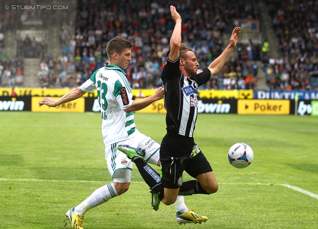 Sturm Graz - Rapid Wien
Oesterreichische Fussball Bundesliga, 32. Runde, SK Sturm Graz - SK Rapid Wien, Stadion Liebenau Graz, 05.05.2013. 

Foto zeigt Deni Alar (Rapid) und Martin Ehrenreich (Sturm)
Schlüsselwörter: foul