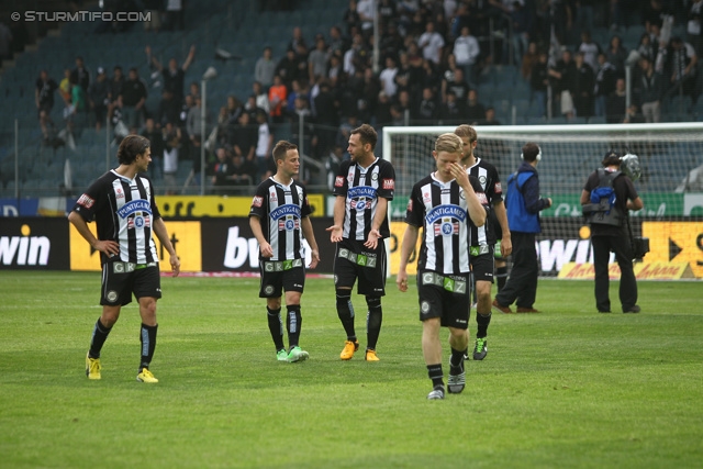 Sturm Graz - Rapid Wien
Oesterreichische Fussball Bundesliga, 32. Runde, SK Sturm Graz - SK Rapid Wien, Stadion Liebenau Graz, 05.05.2013. 

Foto zeigt Imre Szabics (Sturm), Christian Klem (Sturm), Michael Madl (Sturm) und Florian Kainz (Sturm)
Schlüsselwörter: enttaeuschung