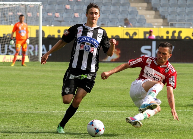 Sturm Graz - Ried
Oesterreichische Fussball Bundesliga, 34. Runde, SK Sturm Graz - SV Ried, Stadion Liebenau Graz, 19.05.2013. 

Foto zeigt Reinhold Ranftl (Sturm) und Anel Hadzic (Ried)
