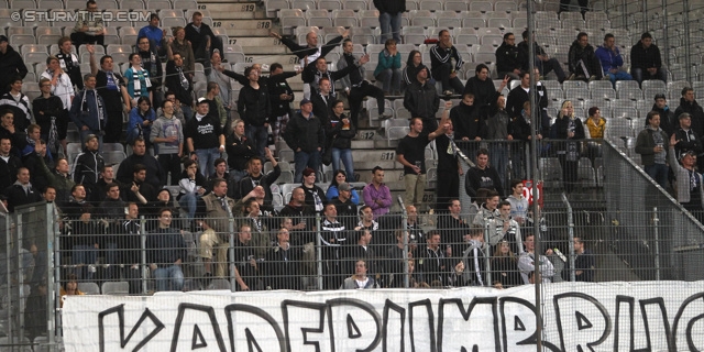 Wacker Innsbruck - Sturm Graz
Oesterreichische Fussball Bundesliga, 35. Runde, FC Wacker Innsbruck - SK Sturm Graz, Tivoli Neu Innsbruck, 22.05.2013. 

Foto zeigt Fans von Sturm mit einem Spruchband
Schlüsselwörter: protest