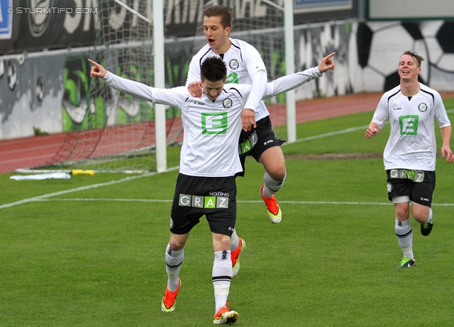 Sturm Amateure - KSV Amateure
Regionalliga Mitte, 28. Runde,  Sturm Graz Amateure - KSV Amateure, Trainingszentrum Messendorf, 24.05.2013. 

Foto zeigt Alexander Rother (Sturm Amateure), Anel Kocijan (Sturm Amateure) und Alexander Kager (Sturm Amateure)
Schlüsselwörter: torjubel