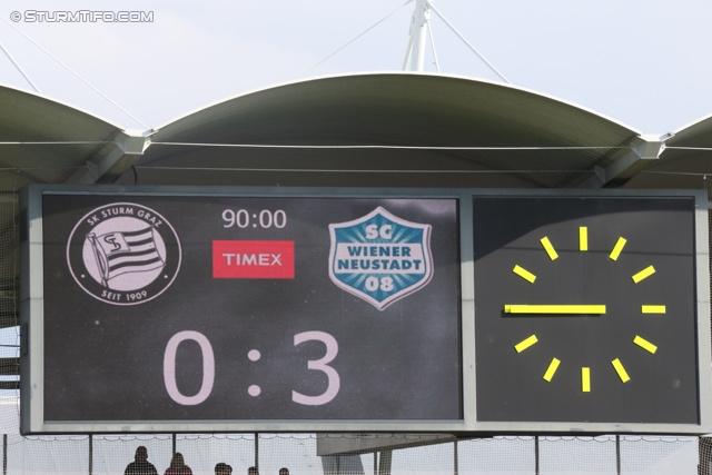 Sturm Graz - Wr. Neustadt
Oesterreichische Fussball Bundesliga, 36. Runde, SK Sturm Graz - SC Wiener Neustadt, Stadion Liebenau Graz, 26.05.2013. 

Foto zeigt die Anzeigetafel
