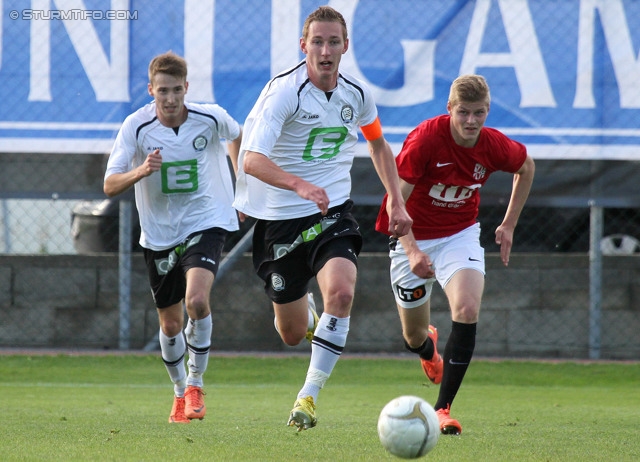 Sturm Amateure - St. Florian
Regionalliga Mitte, 30. Runde,  Sturm Graz Amateure - Union St. Florian, Trainingszentrum Messendorf, 01.06.2013. 

Foto zeigt David Schnaderbeck (Sturm Amateure) und Florian Sittsam (Sturm Amateure)
