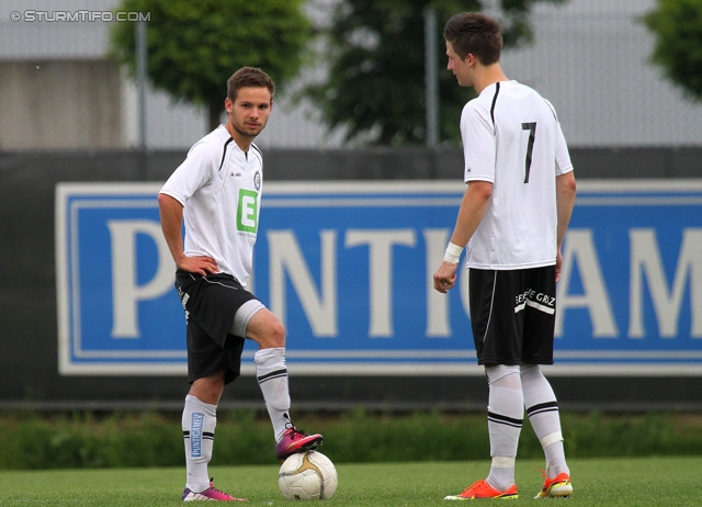 Sturm Amateure - St. Florian
Regionalliga Mitte, 30. Runde,  Sturm Graz Amateure - Union St. Florian, Trainingszentrum Messendorf, 01.06.2013. 

Foto zeigt David Schloffer (Sturm Amateure) und Alexander Rother (Sturm Amateure)
