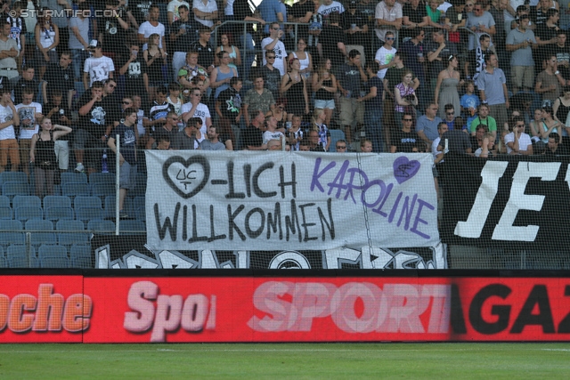 Sturm Graz - Paris SG
Testspiel,  SK Sturm Graz - Paris Saint Germain, Stadion Liebenau Graz, 09.07.2013. 

Foto zeigt Fans von Sturm mit einem Spruchband
