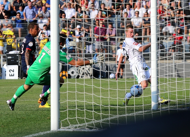 Sturm Graz - Paris SG
Testspiel,  SK Sturm Graz - Paris Saint Germain, Stadion Liebenau Graz, 09.07.2013. 

Foto zeigt Nicolas Douchez (Paris SG) und Robert Beric (Sturm)
Schlüsselwörter: tor