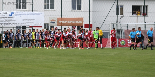 Team Wiener Linien - Sturm Graz
OEFB Cup, 1. Runde, SC Team Wiener Linien -  SK Sturm Graz, Raxplatz Wien, 13.07.2013. 

Foto zeigt die Mannschaft vom Team Wiener Linien, das Schiedsrichterteam und die Mannschaft von Sturm
