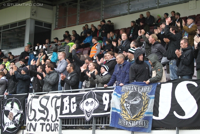 Breidablik - Sturm Graz
UEFA Europa League Qualifikation 2. Runde, FC Breidablik Kopavagur - SK Sturm Graz, Stadion Kopavogsvollur, 18.07.2013. 

Foto zeigt Fans von Sturm
